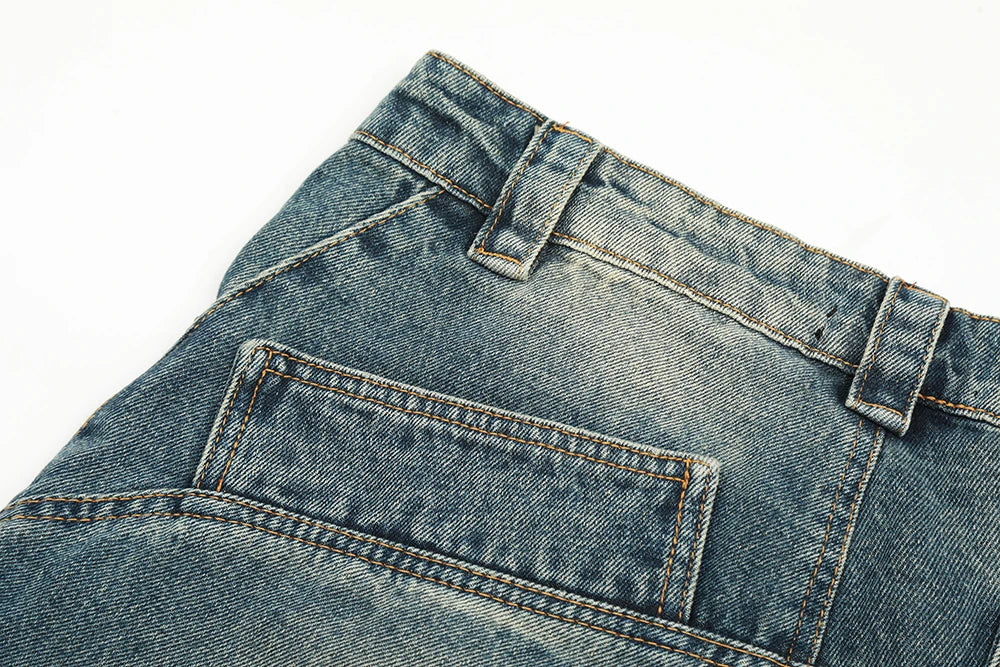 streetwear side pockets pleated washed blue jeans unisex straight baggy y2k denim pants ropa hombre casual cargo pants oversized unique cargo style 5206