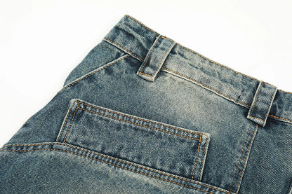 streetwear side pockets pleated washed blue jeans unisex straight baggy y2k denim pants ropa hombre casual cargo pants oversized unique cargo style 5206