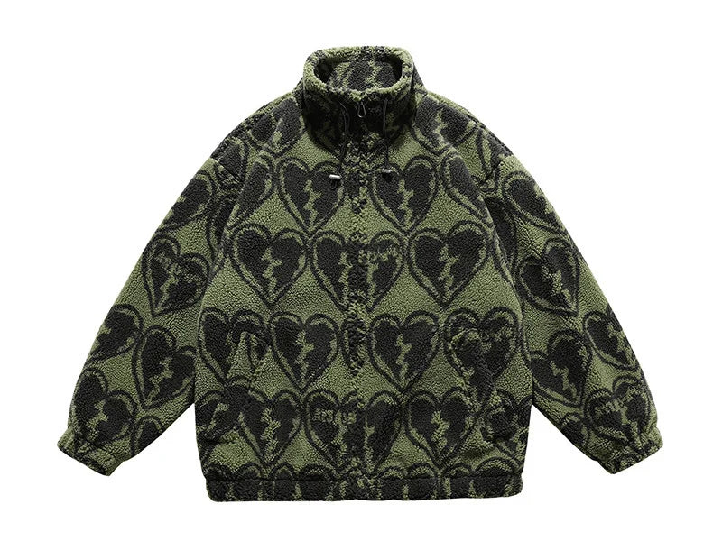 winter lambswool coat men casual streetwear grimace print parka hip hop grain fleece coat loose college warm outwear unisex new unique default style 4969