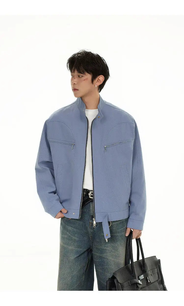 spring autumn fashion motorcycle jacket men stand collar loose casual korean streetwear vintage cargo jackets coat outerwear unique cargo style 219