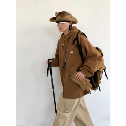 outdoor sports charging jacket mens 2024 spring japanese casual waterproof hooded trench coat multi pocket hiking windbreaker minimalist street pants