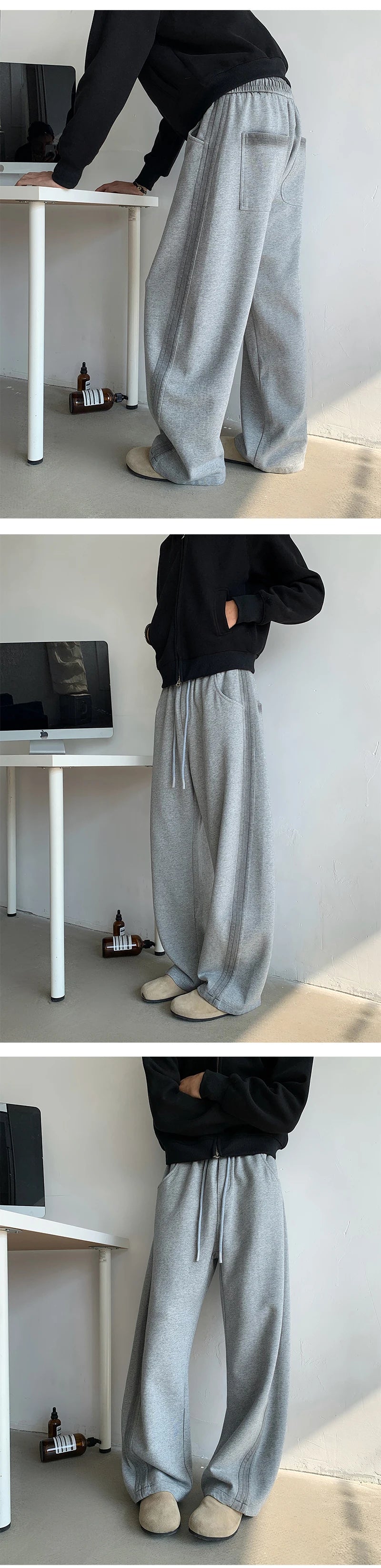 winter new mens tie dye fleece casual pants side striped wide leg straight sweatpants neutral high quality long baggy trousers unique joggers style 866