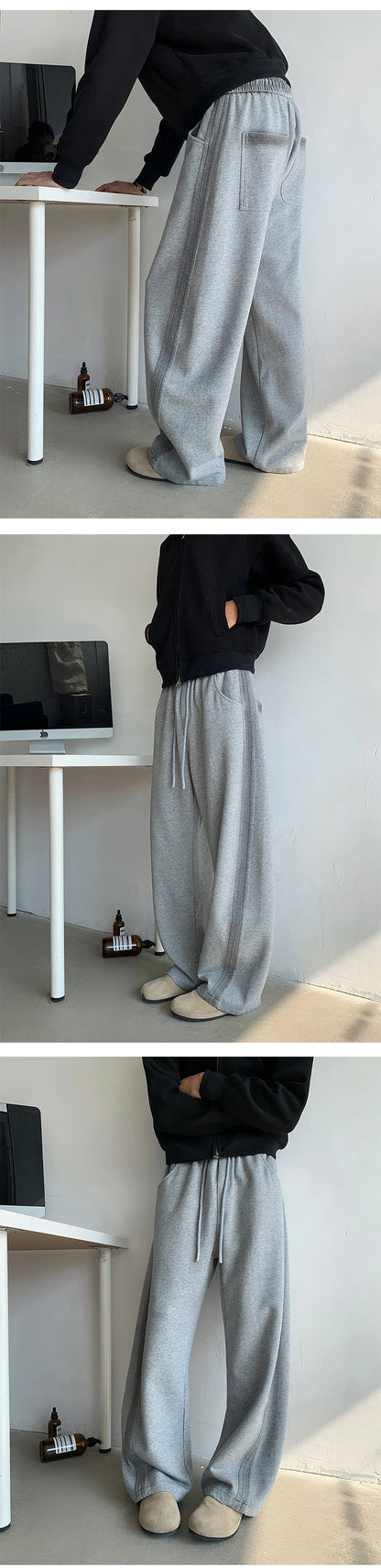winter new mens tie dye fleece casual pants side striped wide leg straight sweatpants neutral high quality long baggy trousers unique joggers style 866
