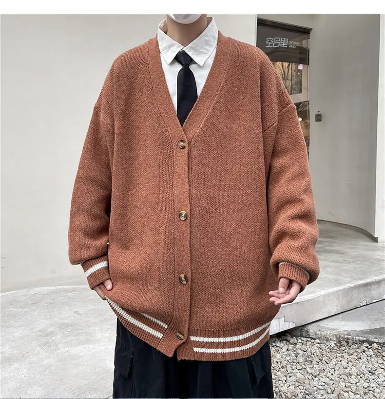 2023 British Retro Cardigan Sweater New Korean Harajuku Academic Knitted Sweater Pullover Hip Hop Streetwear Loose Knitwear Tops Street King Limited