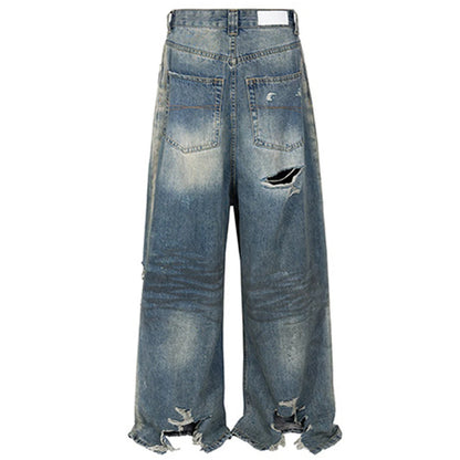 mens baggy jeans blue distressed ripped loose denim pants streetwear oversized hip hop jeans trousers unique jeans style 731