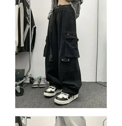 american hip hop large pocket workwear pants for men and women in autumn trend loose fitting straight leg casual wide leg pants unique default style 4773