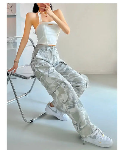 Camouflage grey cargo pants women American vintage streetwear straight loose summer hiphop hot pants ins cargo pants womens 2023 Street King Limited