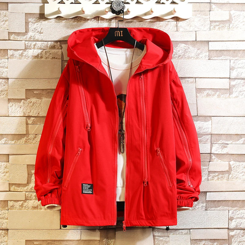 men workwear coat casual strip hoodids jacket unisex fashion hooded zipper tops outwear breathable waterproof windproof workwear unique default style 222