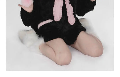 Harajuku Little WildCat Hoodies Women Bodysuit Black Tie Bowknot Cute Loose Goth Coat Y2k Style Kawaii Winter Clothes Women Street King Limited