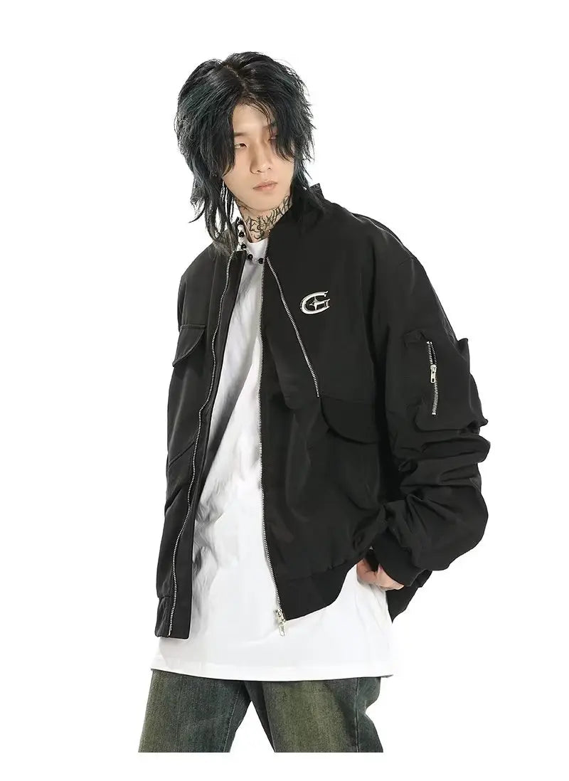 american street pilot jacket mens spring irregular trend loose tooling male coats zipper multiple pockets couple baseball jersey unique default style 3309