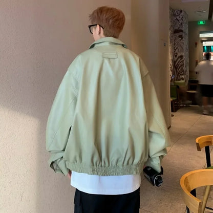 american motorcycle pu leather jacket mens 2024 new streetwear street hip hop trend coats spring new multi pocket lapel outwear unique default style 2895