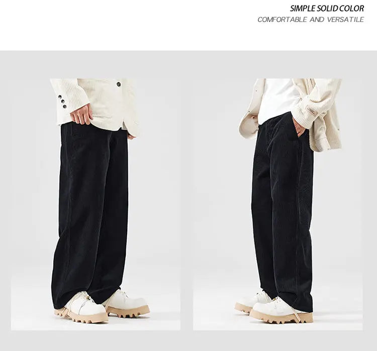 corduroy pants mens fashion loose casual straight large size wide leg baggy trousers office man commuter business corduroy pant unique default style 2063