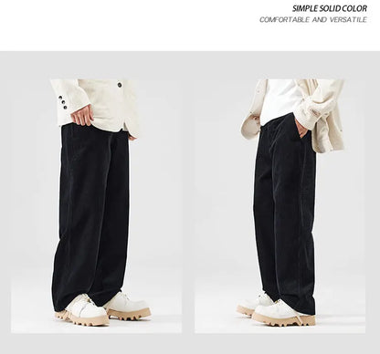 corduroy pants mens fashion loose casual straight large size wide leg baggy trousers office man commuter business corduroy pant unique default style 2063