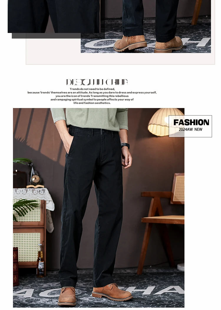 men american retro handsome loose casual business pure cotton pants japanese amikaji fashion straight cargo pant trouser unique cargo style 2407