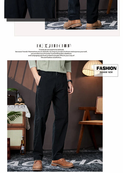 men american retro handsome loose casual business pure cotton pants japanese amikaji fashion straight cargo pant trouser unique cargo style 2407