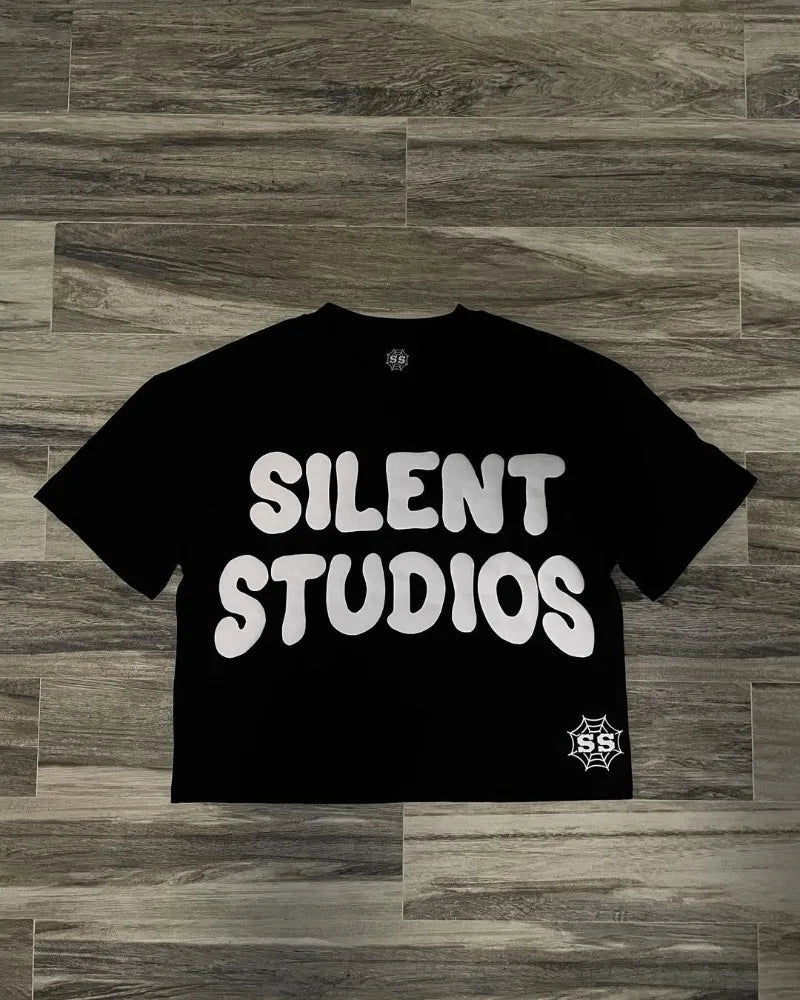 Trendy Brand Fashion Letters Cartoon Print Oversized Short-sleeved Men Y2k Harajuku Hip-hop Retro Loose Casual T-shirts Women Street King Limited