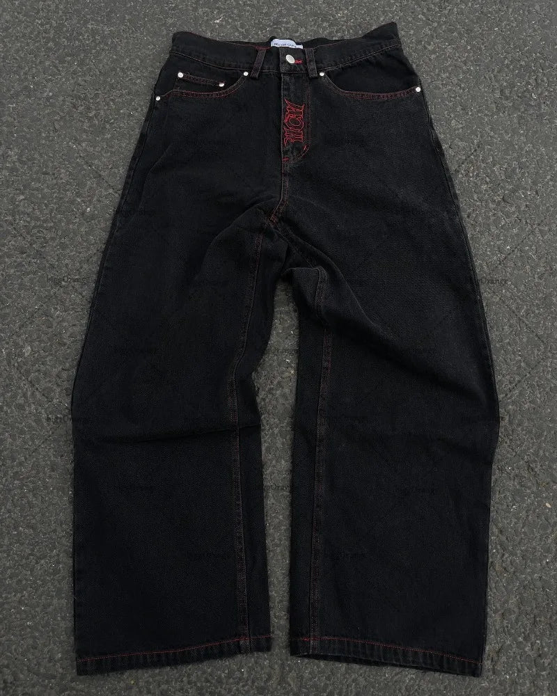 Y2K Retro American Personality Design Fashionable Loose Straight Jeans Men Street Hip-hop Harajuku All-match Floor Mopping Pants Street King Limited