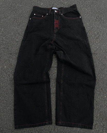 Y2K Retro American Personality Design Fashionable Loose Straight Jeans Men Street Hip-hop Harajuku All-match Floor Mopping Pants Street King Limited