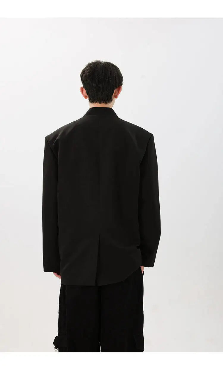 men fashion streetwear vintage stand collar loose casual black suit blazer jacket couple spring autumn coat outerwear unique default style 803