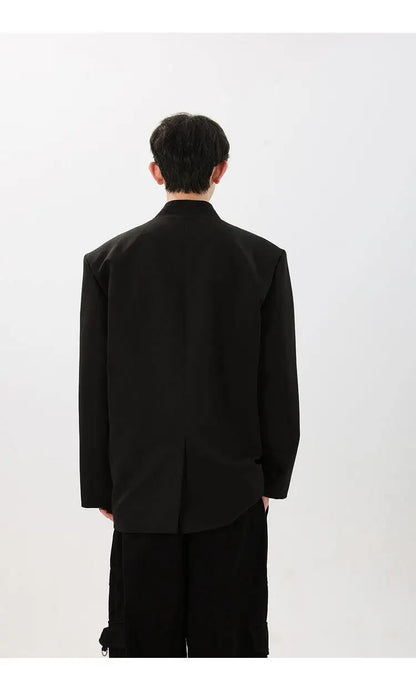 men fashion streetwear vintage stand collar loose casual black suit blazer jacket couple spring autumn coat outerwear unique default style 803