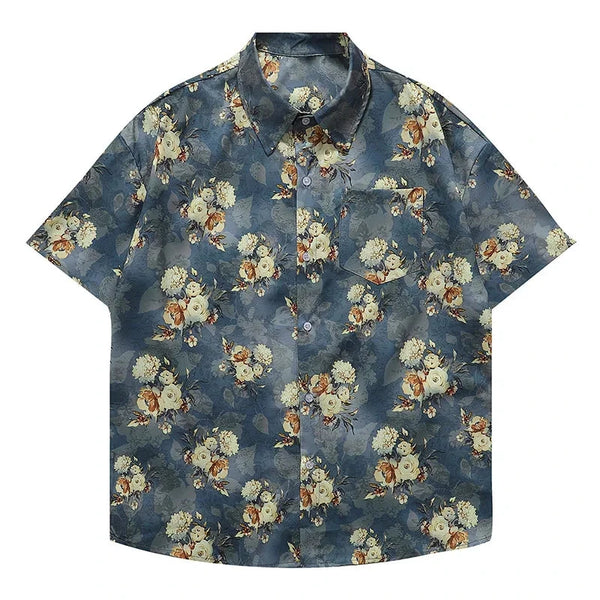 Men Shirts Sclassic Flower Pattern Retro Tops Casual Loose Fashion Clothing  Harajuku Style Versatile Shirts Unisex Street King Limited