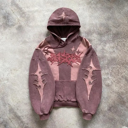 Y2k Patch Design Loose Zip Hoodies for men Geometric Pattern Splicing Sweatshirt Gothic Streetwear Oversized Casual Men Clothing Street King Limited