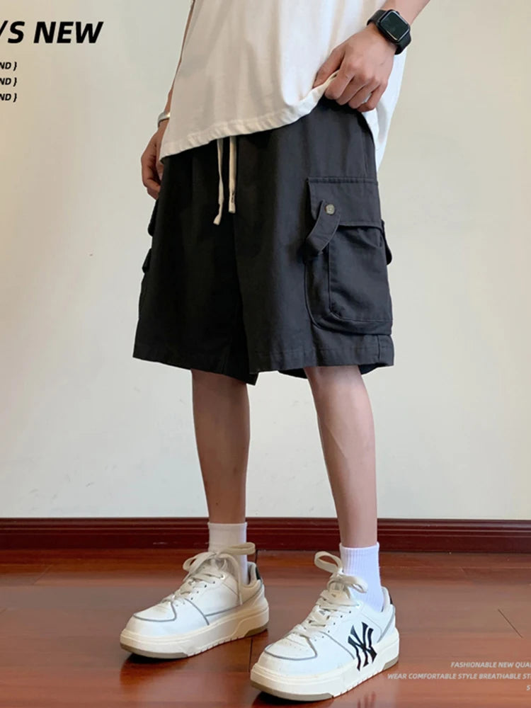 summer mens cargo shorts 2024 new outdoor multi pocket basketball casual loose work pants male drawstring y2k bermuda hombre unique cargo style 36