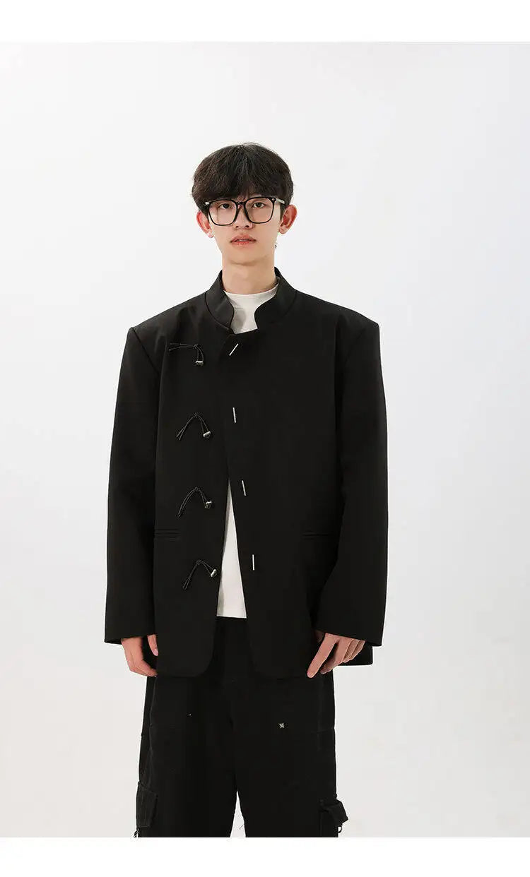 men fashion streetwear vintage stand collar loose casual black suit blazer jacket couple spring autumn coat outerwear unique default style 802