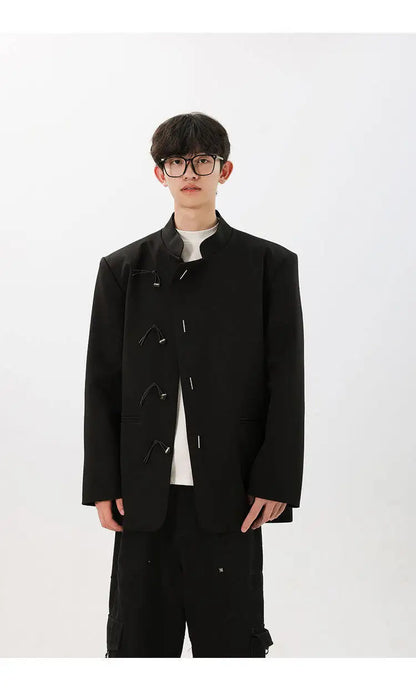 men fashion streetwear vintage stand collar loose casual black suit blazer jacket couple spring autumn coat outerwear unique default style 802