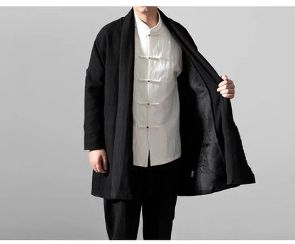 men autumn winter thick fleece liner loose casual punk gothic long cardigan trench coat streetwear kimono robe jacket outerwear unique default style 1003