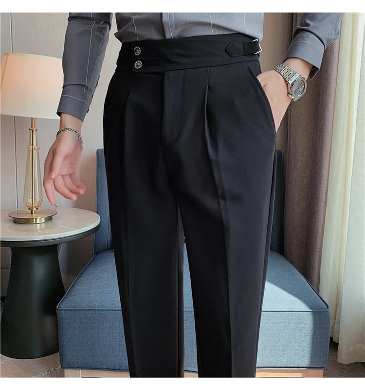 2024 High Quality Business Casual Draped High-waist Trousers Men Solid Color Formal Pants Male Formal Office Social Suit Pants Street King Limited