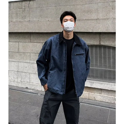 american trendy tooling mens jackets vintage solid distressed bomber coats patchwork zipper pocket high street short outwear techwear shorts