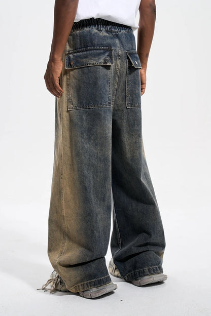 mens high street loose denim jeans casual straight retro washed jeans hip hop streetwear casual wide legs joggers baggy jeans unique joggers style 1857
