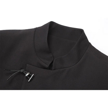 men fashion streetwear vintage stand collar loose casual black suit blazer jacket couple spring autumn coat outerwear urban fashion pants