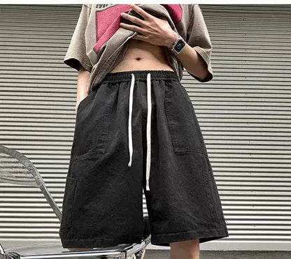 Korean Khaki Cargo Shorts for Men and Women in Summer Y2K Japanese Retro Casual Wide-leg Harajuku Trendy Sports Shorts Street King Limited