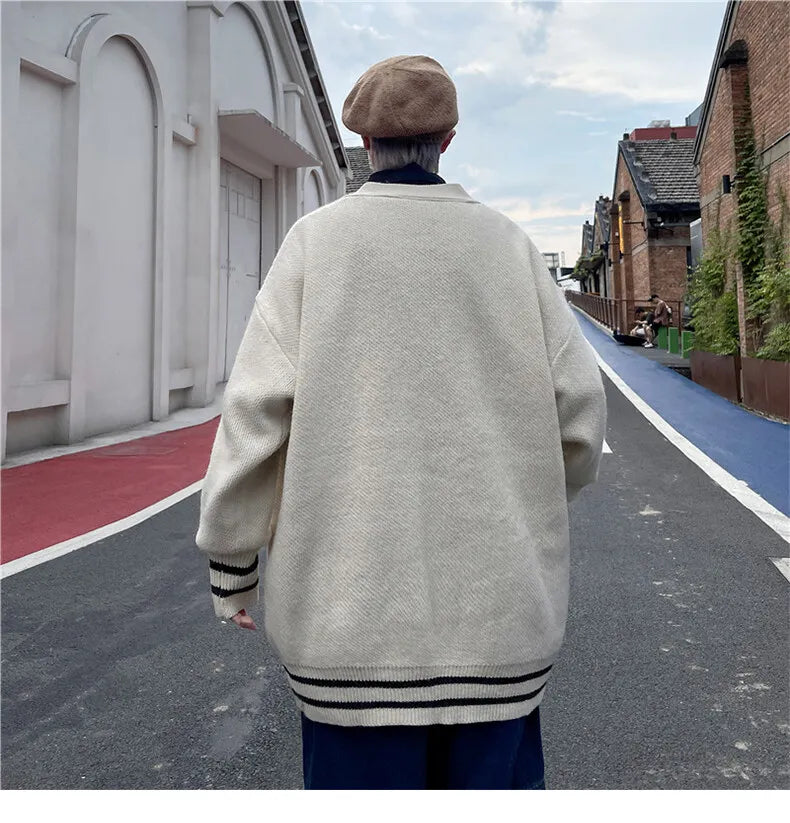 2023 British Retro Cardigan Sweater New Korean Harajuku Academic Knitted Sweater Pullover Hip Hop Streetwear Loose Knitwear Tops Street King Limited