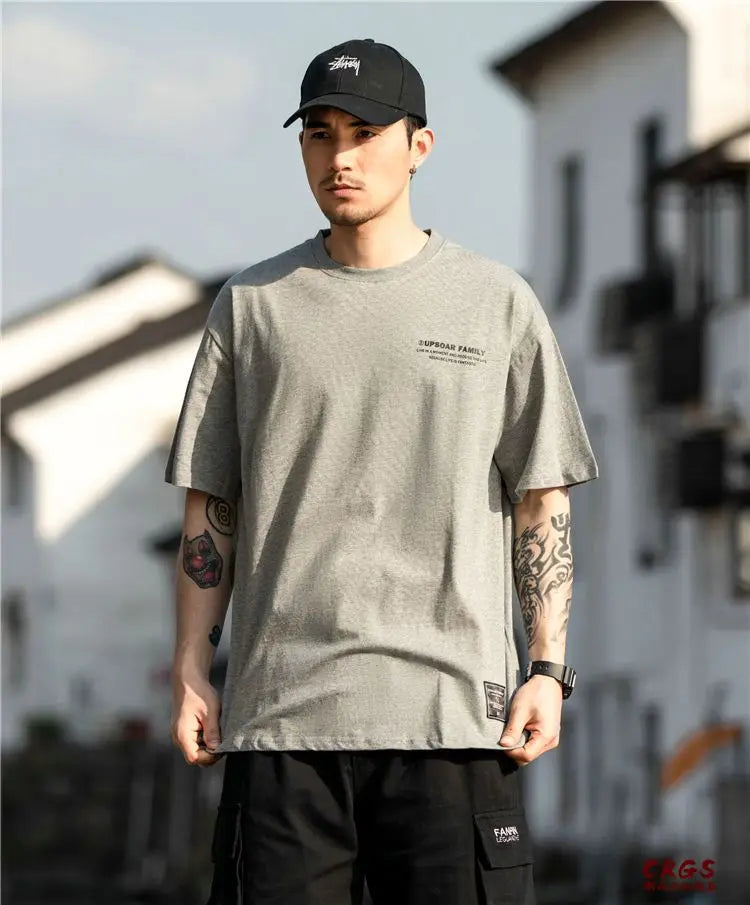 Pure cotton short-sleeved men's summer Hong Kong style design t-shirt ins trendy brand loose bottoming versatile round neck tops Street King Limited