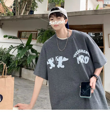 Korean street hip hop y2k printed men's T-shirt trendy brand Japanese retro loose Harajuku round neck sports half sleeved top Street King Limited
