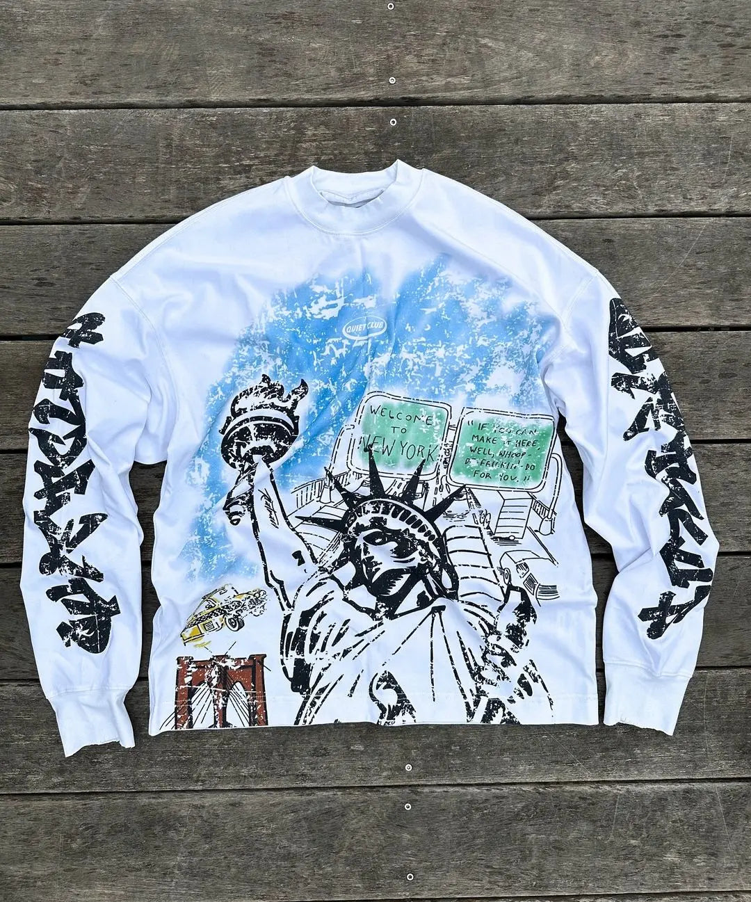 European and American Harajuku Retro Streetwear Gothic Punk Style Letter Print Long-sleeved Men Hip-hop Trend Oversized T-shirt Street King Limited