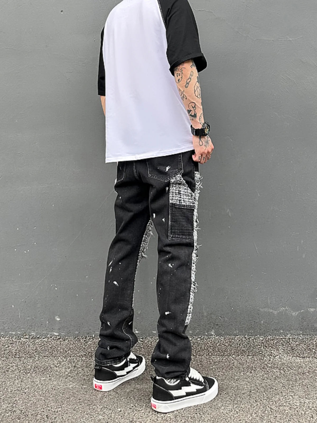 ripped holes patchwork denim jeans mens high street zipper straight jeans hip hop streetwear casual loose joggers jeans pants casual joggers