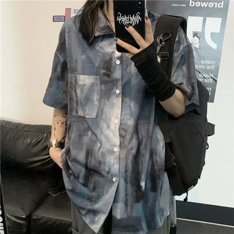 Korean style shirts for men and women 2024 new summer design niche retro tie-dye shirts loose short-sleeved tops trendy y2k tops Street King Limited