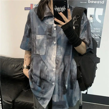 Korean style shirts for men and women 2024 new summer design niche retro tie-dye shirts loose short-sleeved tops trendy y2k tops Street King Limited