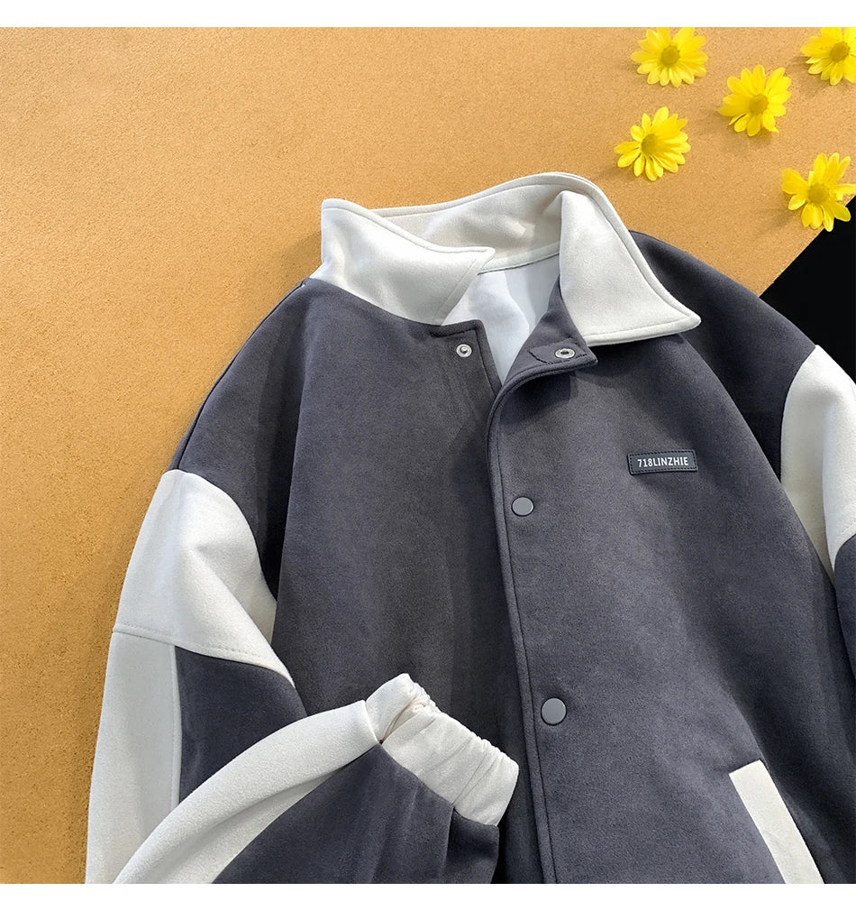 suede baseball jacket 2024 spring men uniform bomber jackets korean streetwear patchwork embroidery label coat unique default style 5051