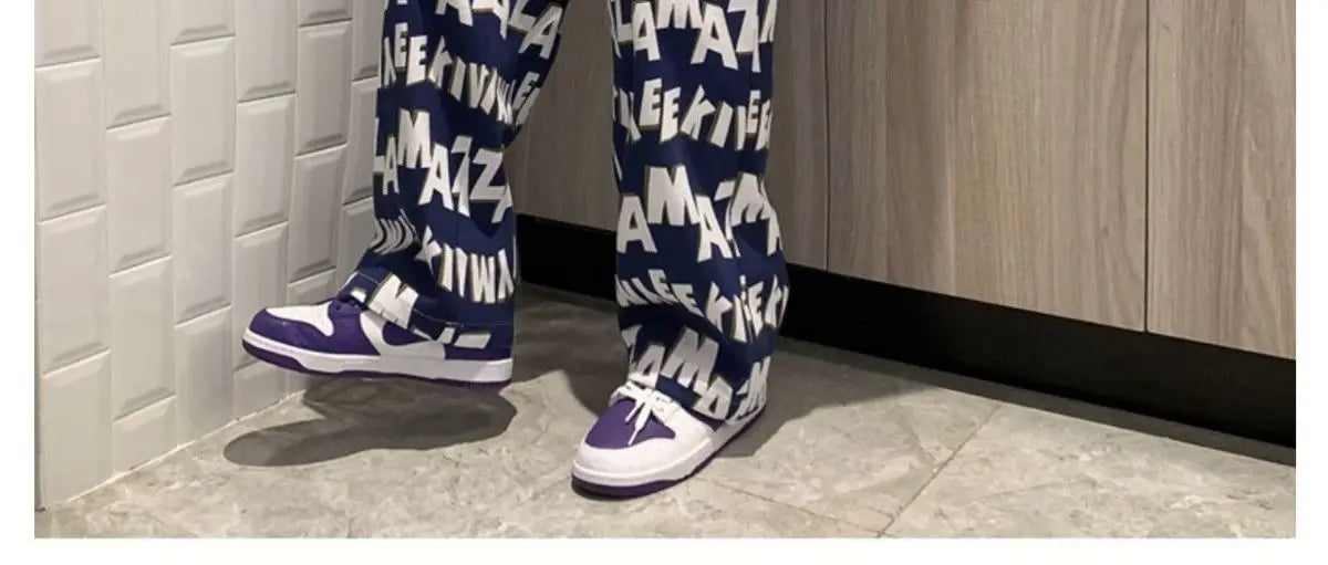 Letter wide-leg pants for men and women in autumn and winter plus velvet high-waisted loose long and short straight pants tops Street King Limited
