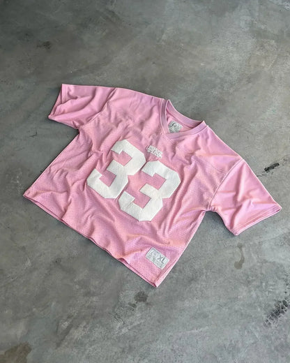 Trendy Oversize Pink 33 graphic t shirts Jersey College T-shirt for Women Couples Sportswear Mesh Quick Drying Football Y2k Tops Street King Limited