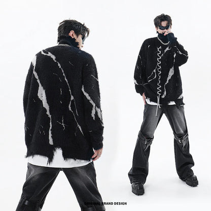 Distressed Splicing Turtleneck Sweaters Men Women Pullover Knit Sweater Jumper Fall Winter Hip Hop Streetwear Black Sweater Y2K Street King Limited