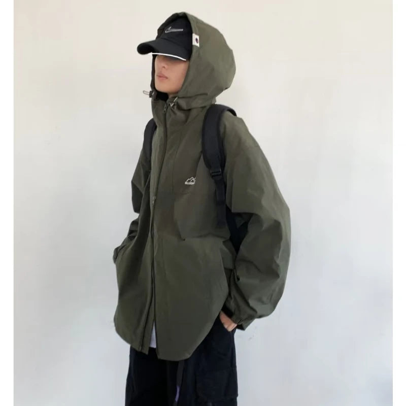outdoor sports charging jacket mens 2024 spring japanese casual waterproof hooded trench coat multi pocket hiking windbreaker urban fashion pants