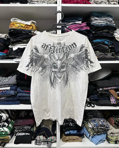 American Fashion Trend Pattern Print Cotton T-shirt Women Y2K New Harajuku Hip Hop Joker Short Sleeved Couple Casual Loose Tees Street King Limited