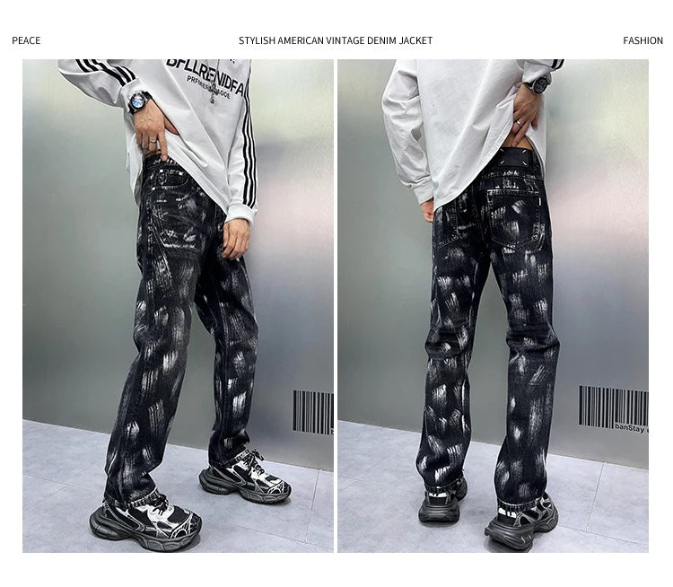 2024 y2k fashion streetwear wide leg denim pants men loose straight jeans high street spring autumn graffiti baggy trousers unique jeans style 953