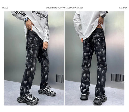 2024 y2k fashion streetwear wide leg denim pants men loose straight jeans high street spring autumn graffiti baggy trousers unique jeans style 953